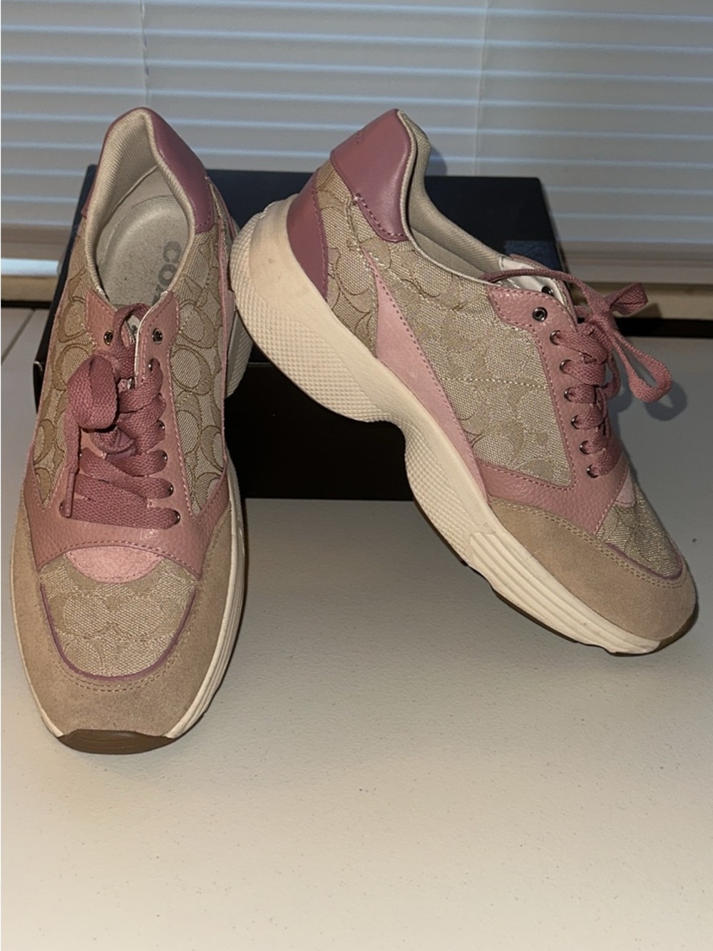 Coach Pink and Beige Women's Logo Sneakers